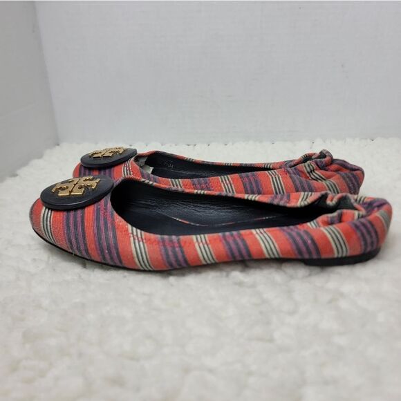 Tory Burch Bauer Reva Womens Ballet Flat Size 7.5 Striped Red Canvas Slip On - Picture 3 of 10